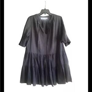 Petal & Pup Short Sleeve Black Ruffle Babydoll Mini Dress. Size X-Large.